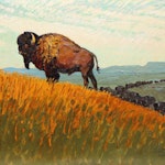 Buffalo Sunset by Robert Lougheed, 1940 oil - (12x16 in)