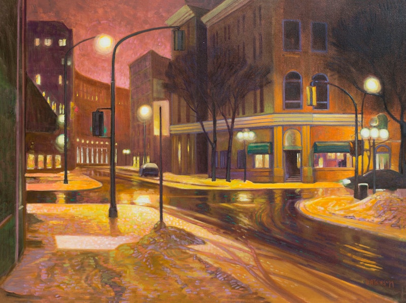 Warm Winnipeg Night by Terry Watkinson, 2017 Oil on Canvas - (30x40 in)