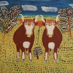 Two Oxen by Everett Lewis oil on panel - (12x14 in)