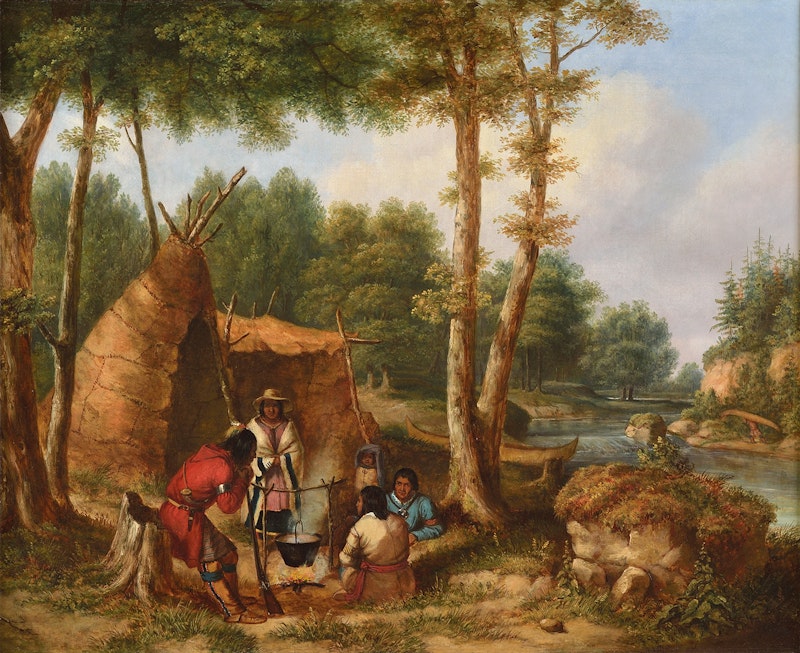 Indian Encampment by a River Image 1