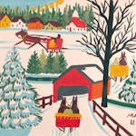 Sleighs and Covered Bridge by Maud Lewis, circa 1965 Oil on Panel - (12x14 in)