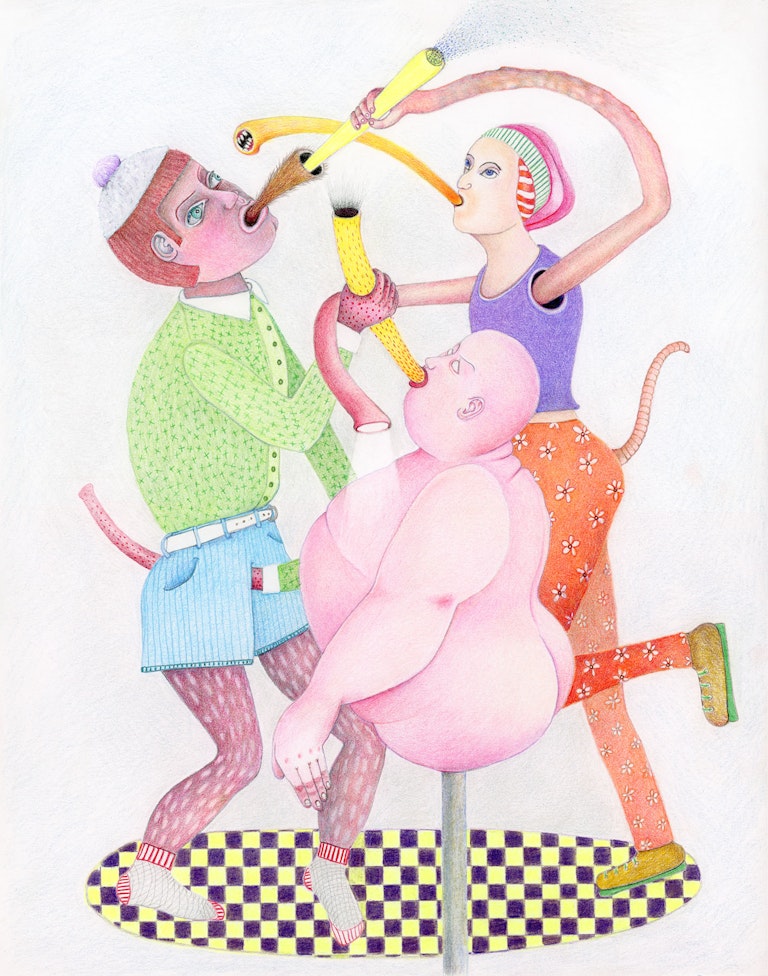 The Checkered Rug Dance by Diana Thorneycroft, 2021 Colour pencil crayon on paper - (14x11 in)