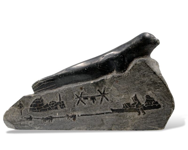Seal on Ice Floe with Relief Carved Arctic Scenes