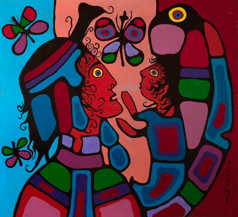 Father and Son by Norval Morrisseau Acrylic on Canvas - (36x40 in)