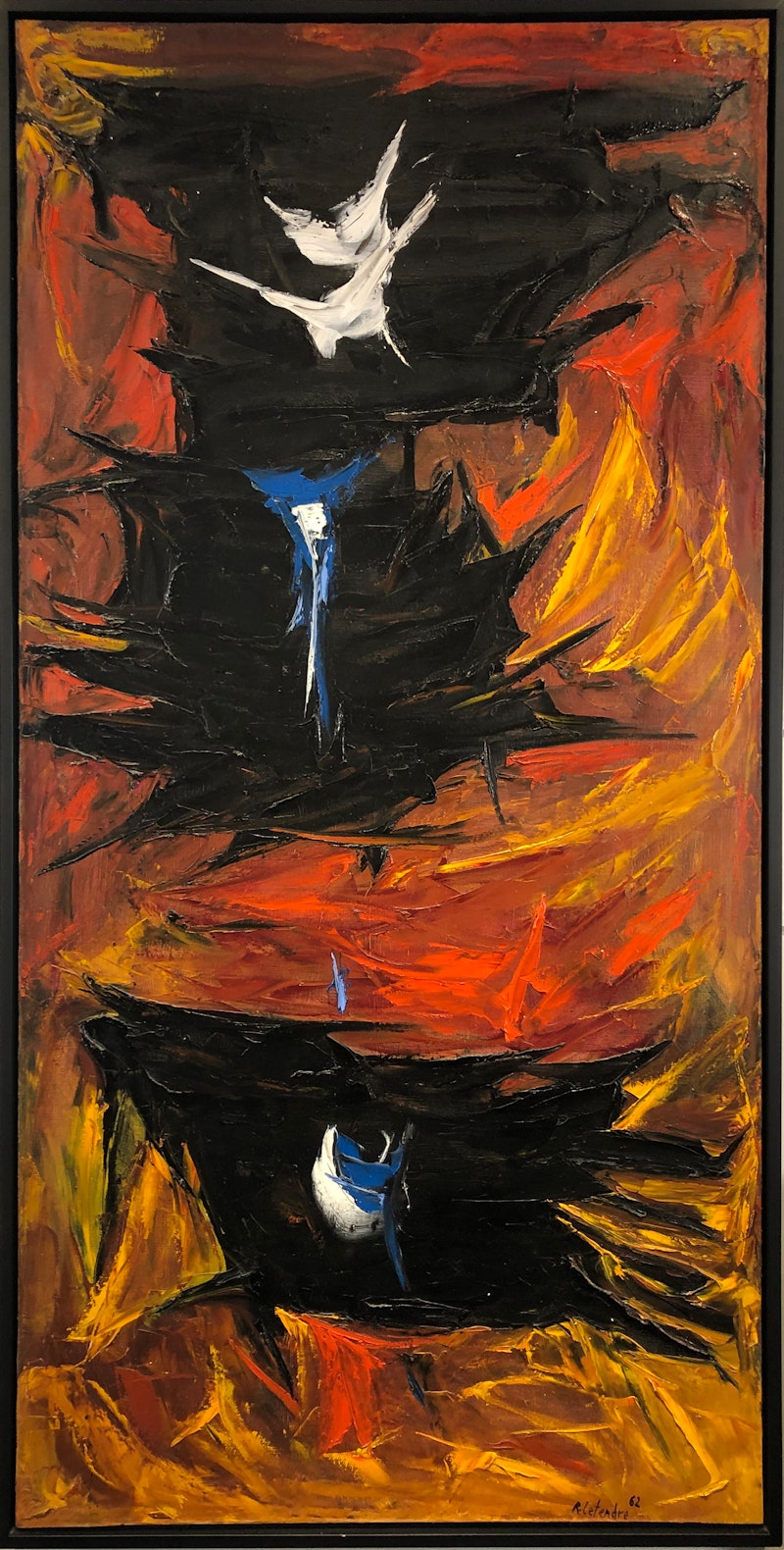 Rencontre en Flamme by Rita Letendre, 1962 Oil on Canvas - (84x42 in)