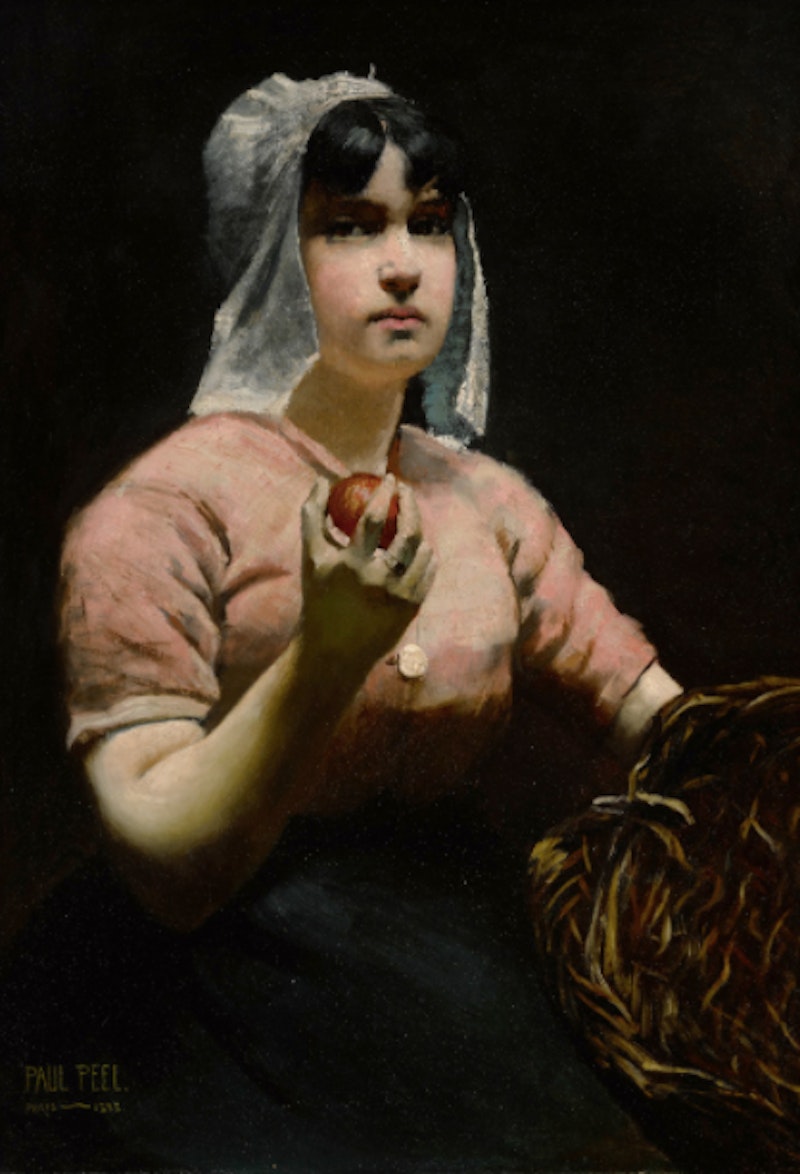 Frances with the Apple by Paul Peel, 1888 Oil on Canvas - (32.5x21 in)