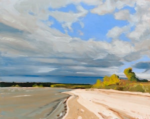 Clouds Over Elk Island, Lake Winnipeg by Mitchell Fenton, 2022 Oil on Panel - (12x15 in) | Contemporary Artist