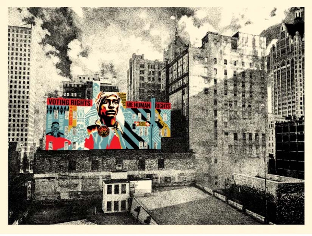 VOTING RIGHTS ARE HUMAN RIGHTS MKE MURAL /550 by Shepard Fairey, 2021 Screen Print - (18x24 in)