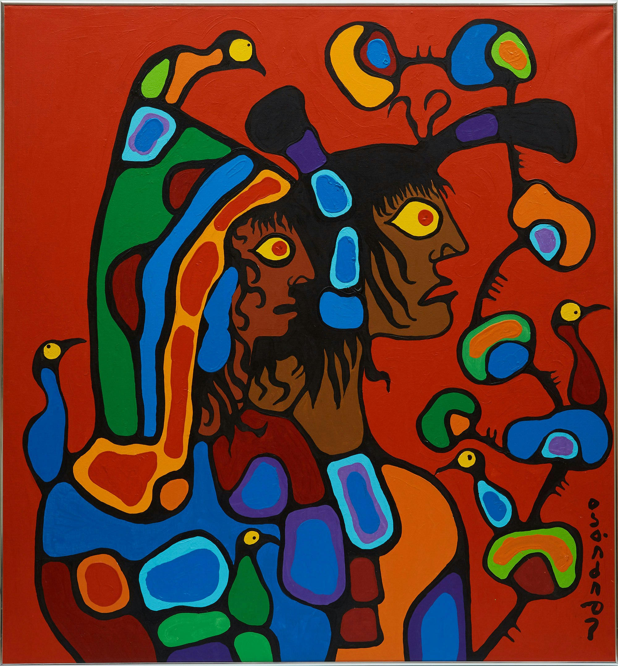 Two Hemispheres by Norval Morrisseau, circa 1979 Acrylic on Canvas - (56x52 in)
